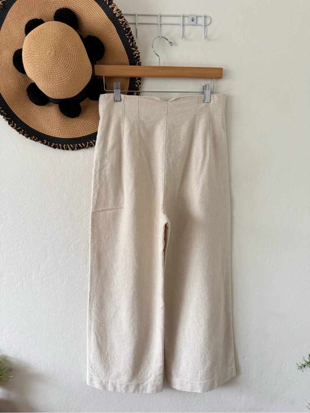 Zara Oatmeal Linen Blend Cropped Wide Leg Pants Size Medium Coastal Grandma